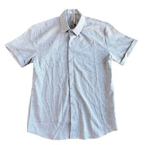 COOFANDY Mens Light Blue Rayon Linen Blend Short Sleeve Button Up Shirt Small